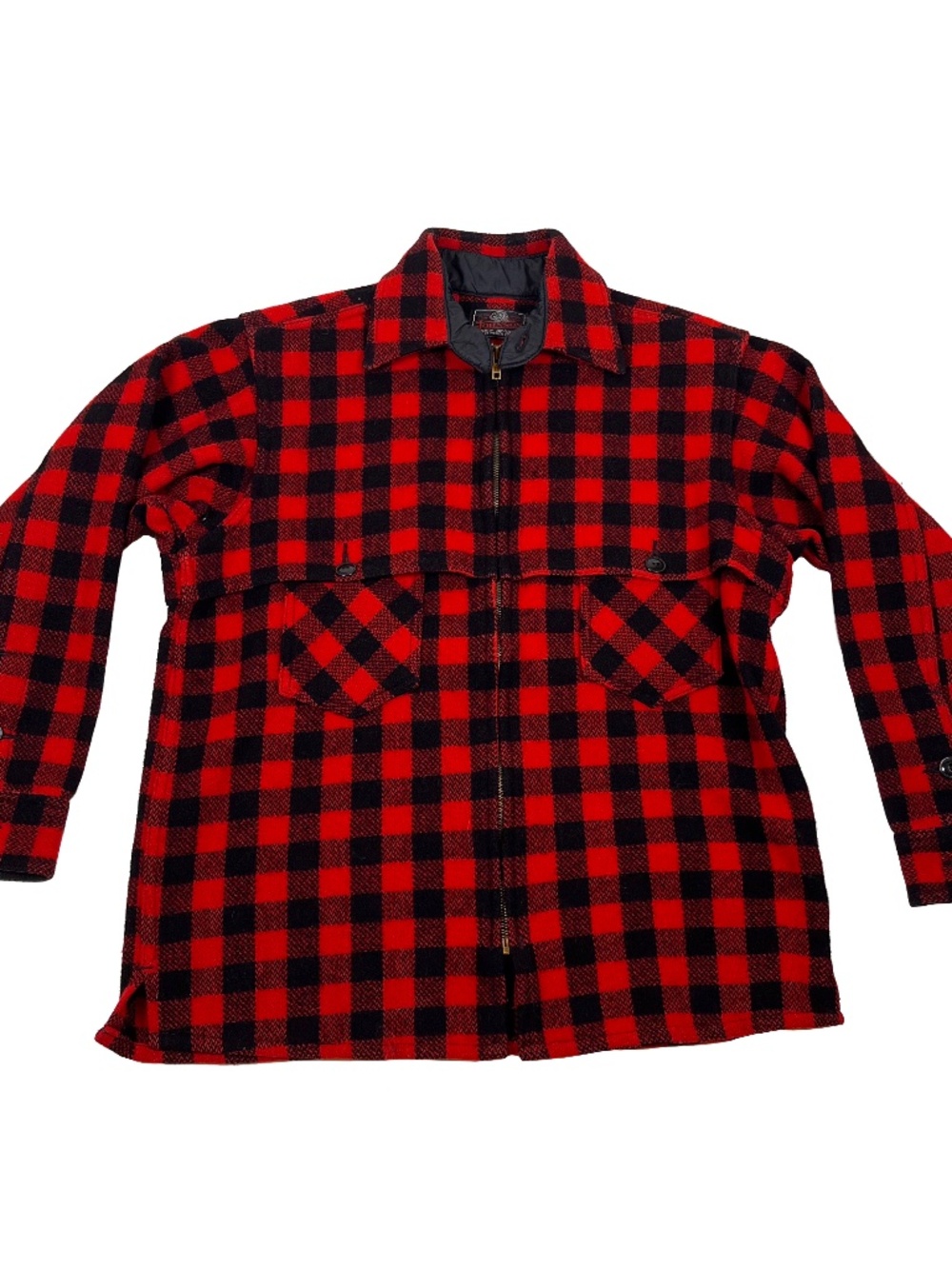 Vintage Johnson Woolen Mills Red Buffalo Plaid Mackinaw Jacket Zip Up Wool